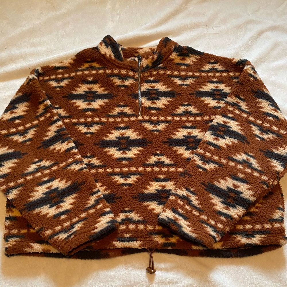 American eagle teddy cropped quarter zip